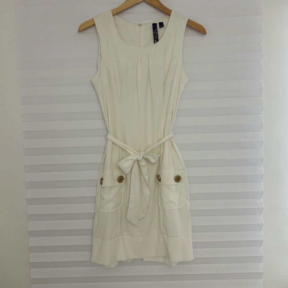 Kouture by Kimora Womens Cream Sleeveless‎ Y2K Pocket Minimalist Dress M Chic